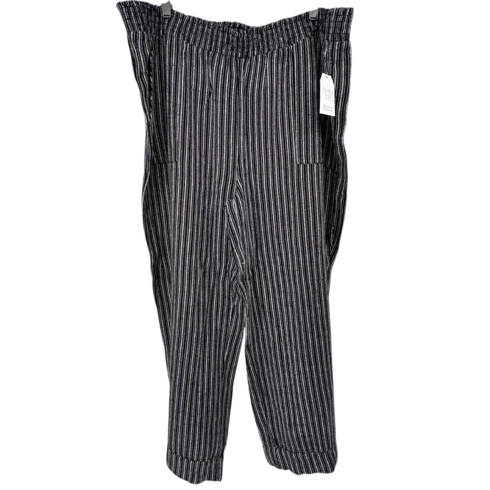 Time And Tru Linen Pants Womens XXXL 22 Black White Striped Wide Leg Relaxed Fit